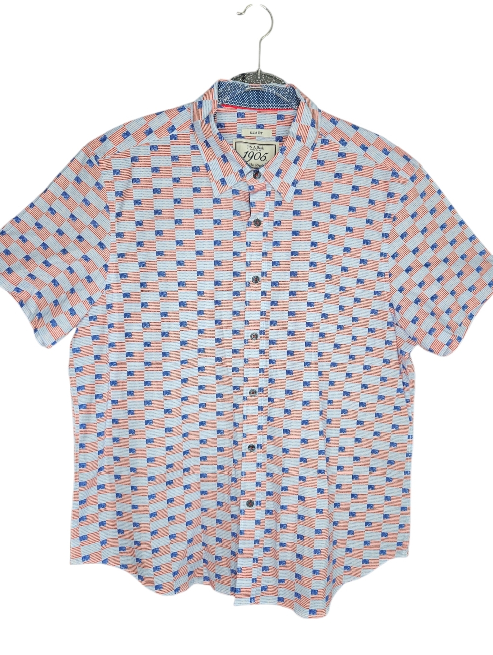 Jos A. Bank USA Flag Print Comfort Stretch‎ Slim Fit Button Up Sz XL Patriotic